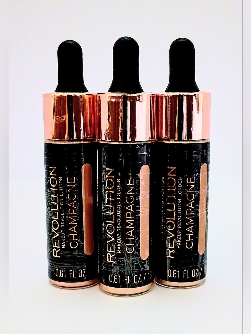 Bundle of 3 Makeup Revolution Liquid Highlighter “Liquid Champagne” 0.61 oz New